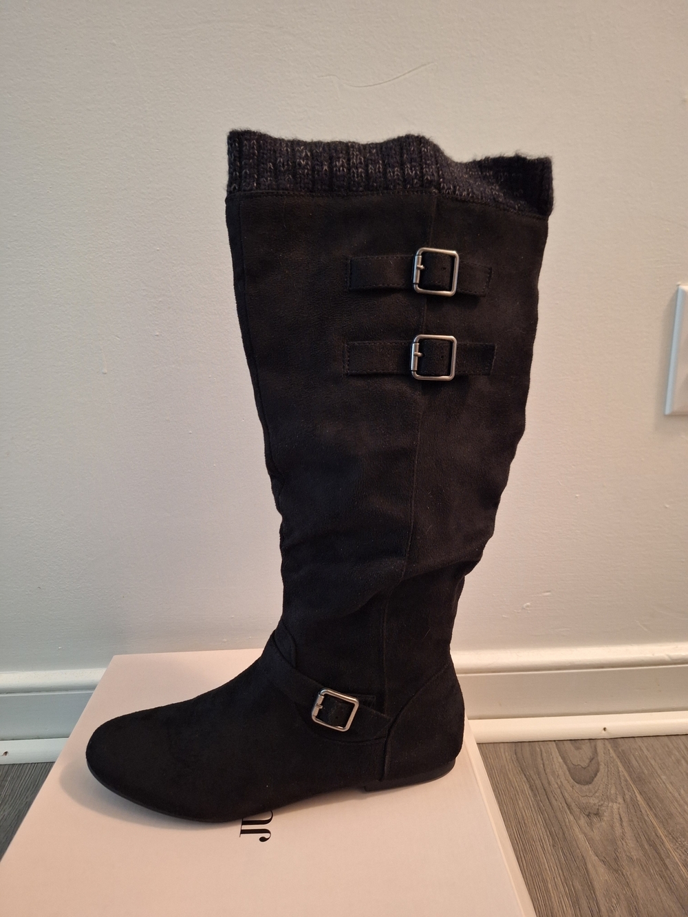 Just Fab Black Buckle Suede Boots - Women's Size 9